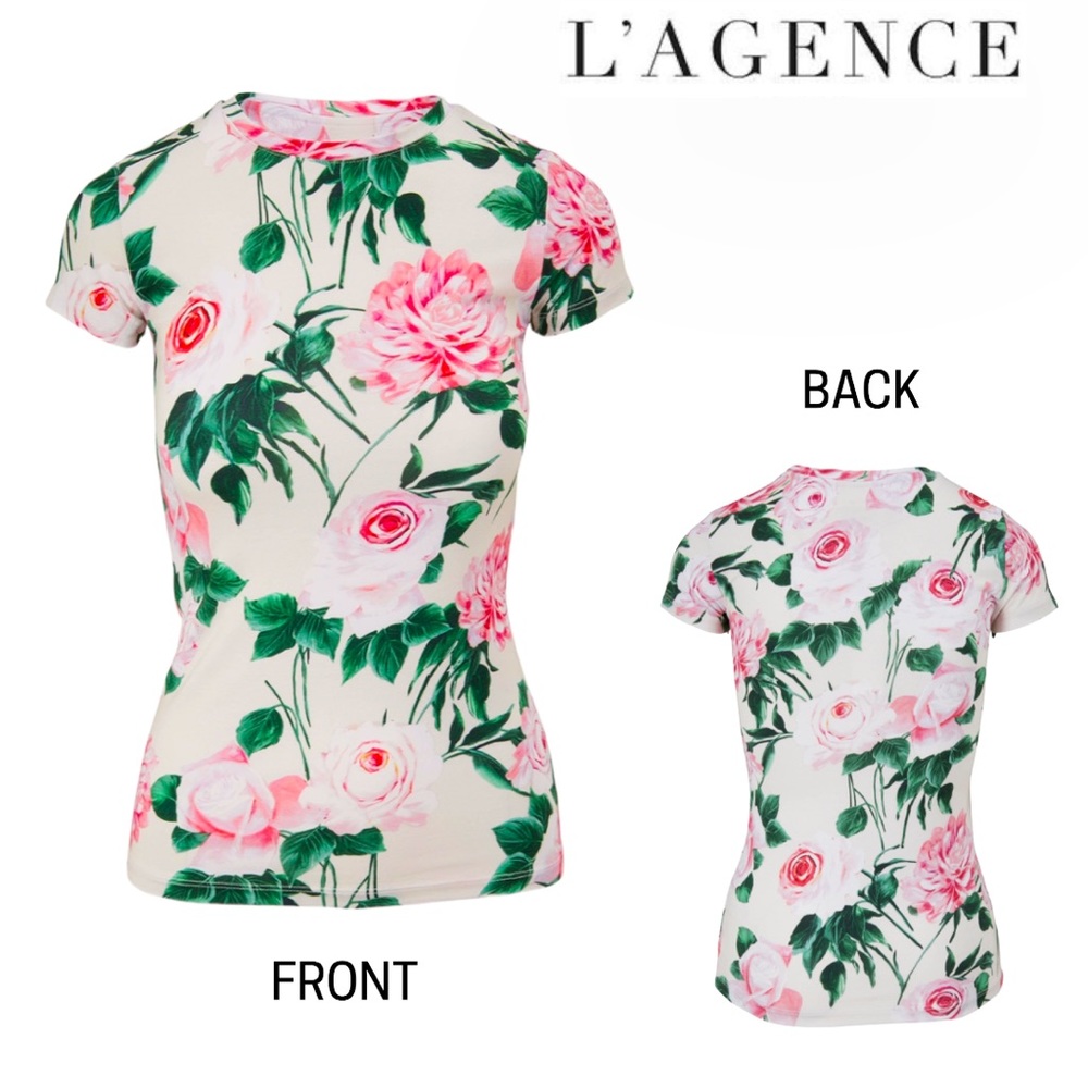 L'AGENCE Ressi Floral Print Short Sleeve Crewneck Fitted T-Shirt size XS